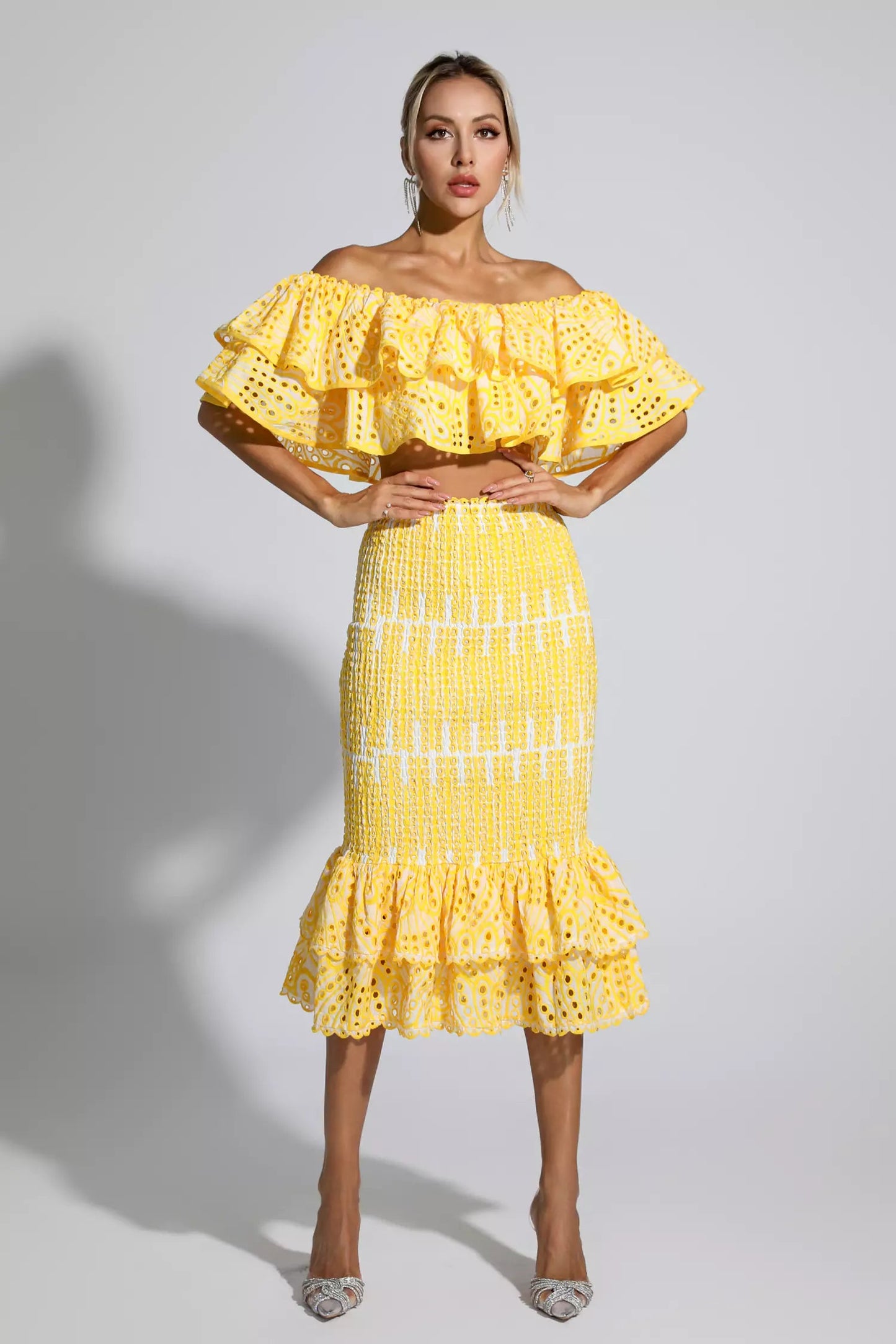Anaya Yellow Cutout Ruffle Set