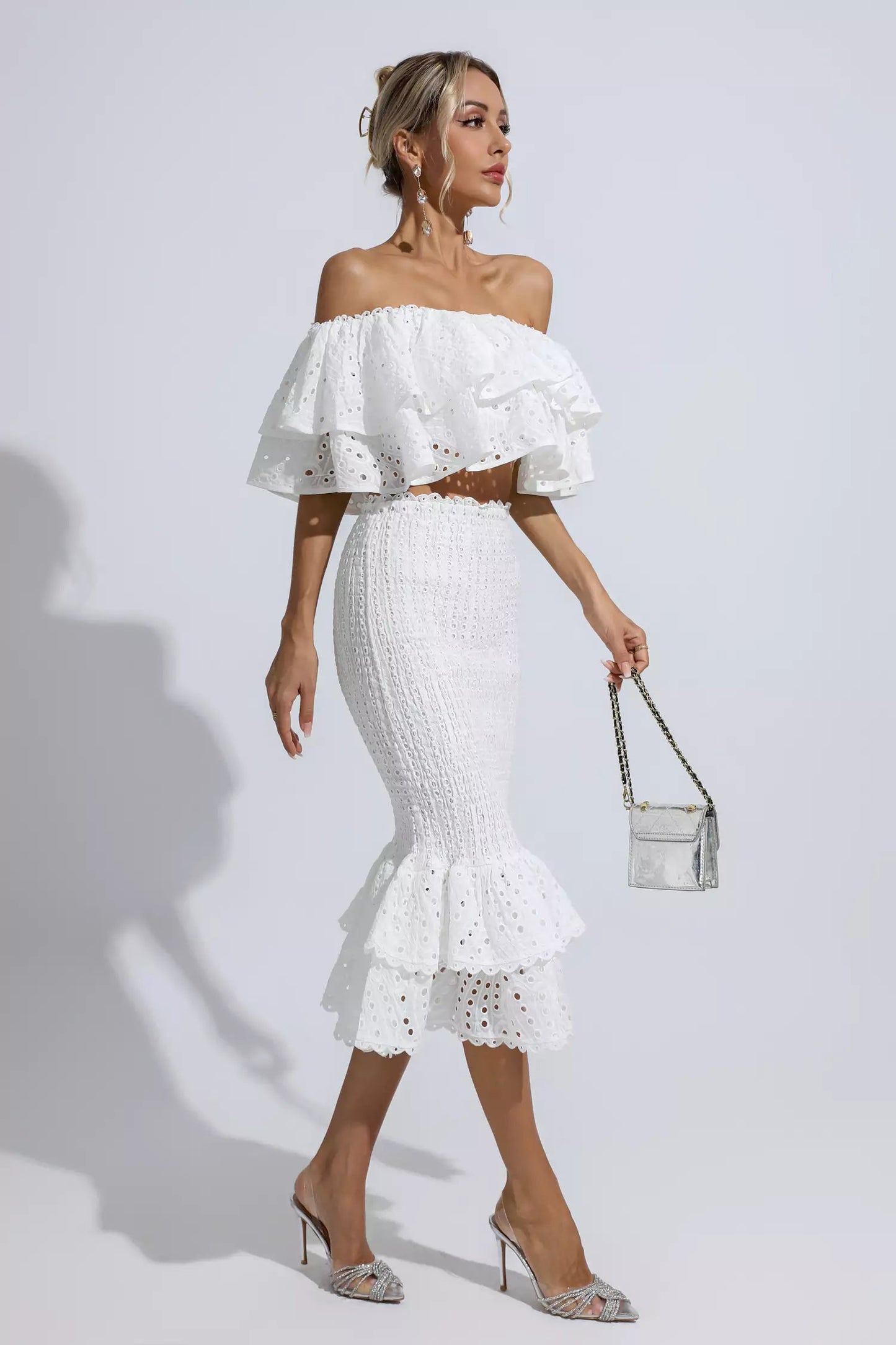 Anaya White Cutout Ruffle Set