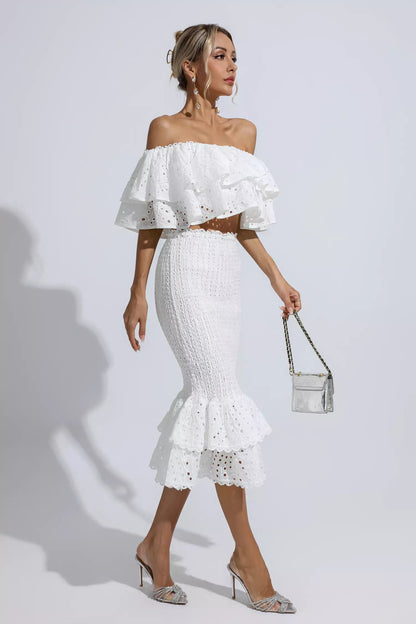 Anaya White Cutout Ruffle Set