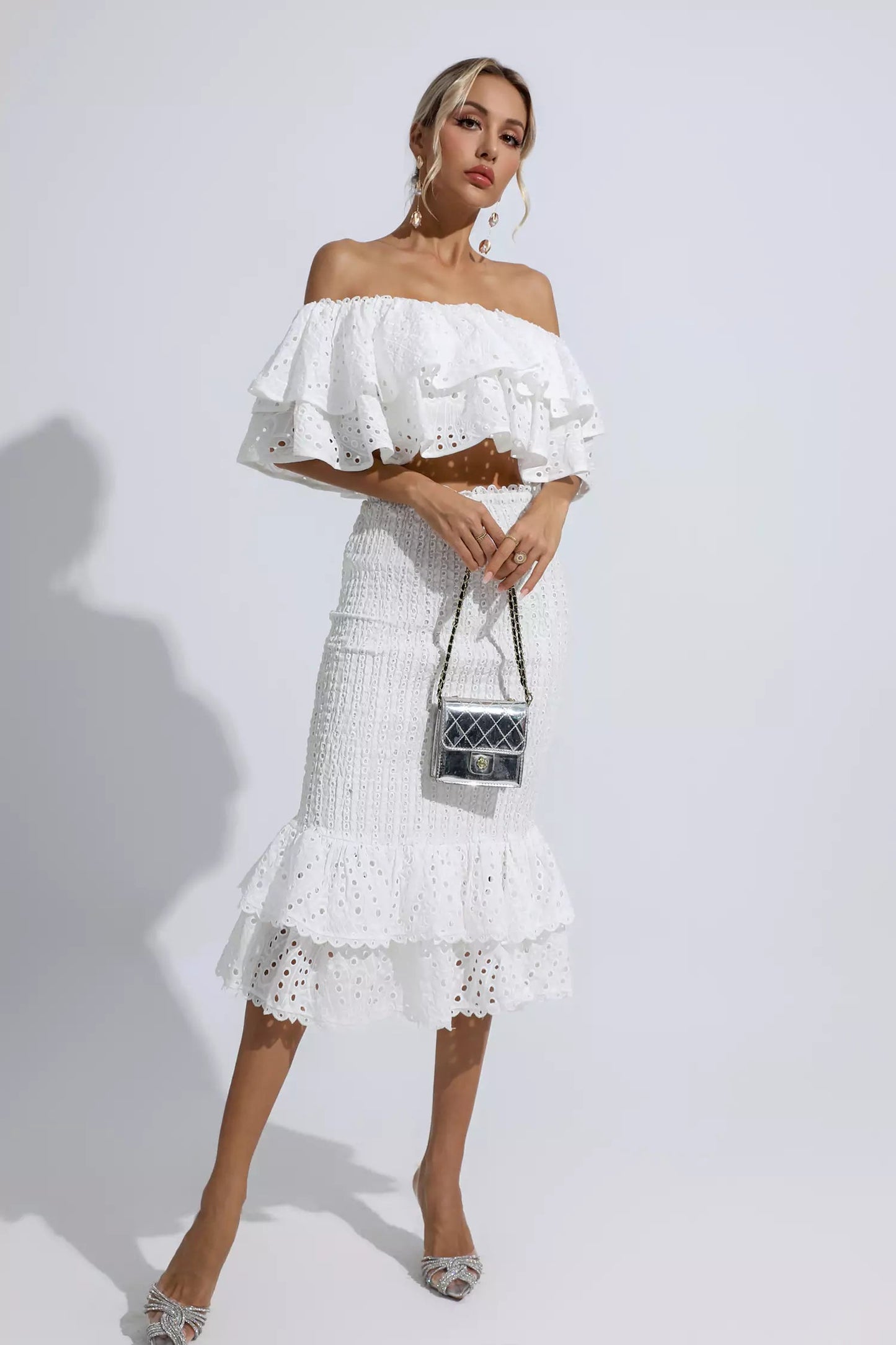 Anaya White Cutout Ruffle Set