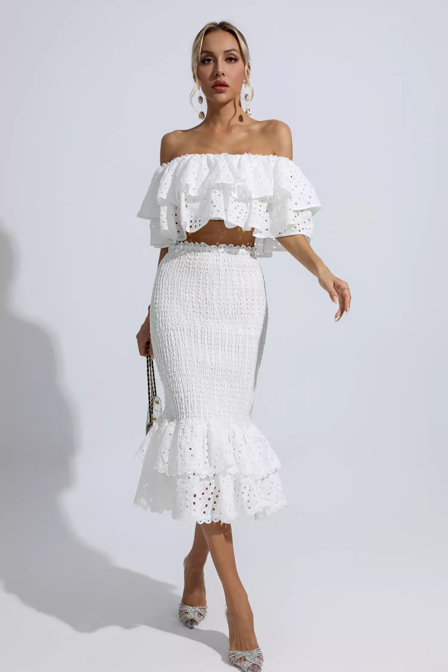 Anaya White Cutout Ruffle Set