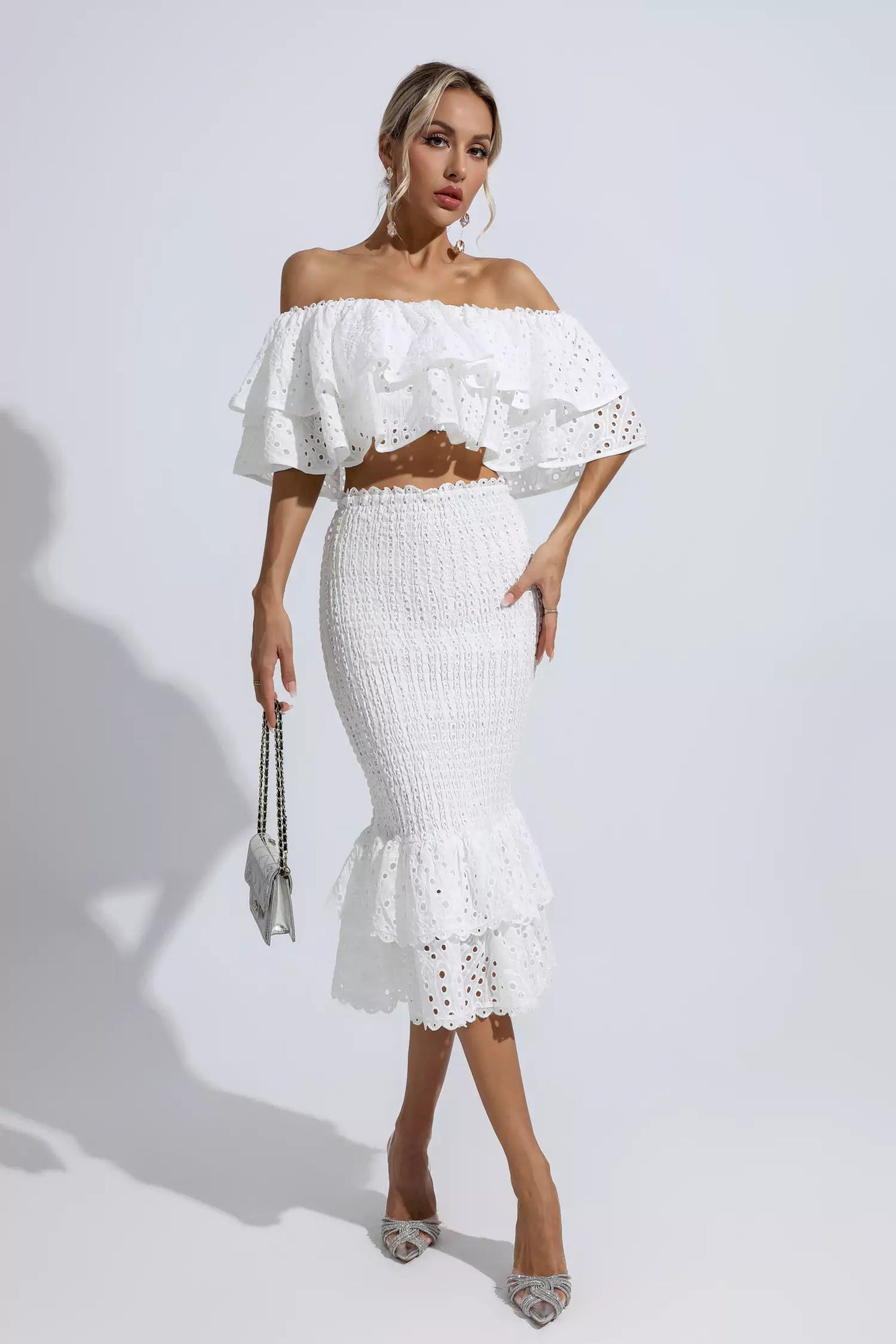 Anaya White Cutout Ruffle Set