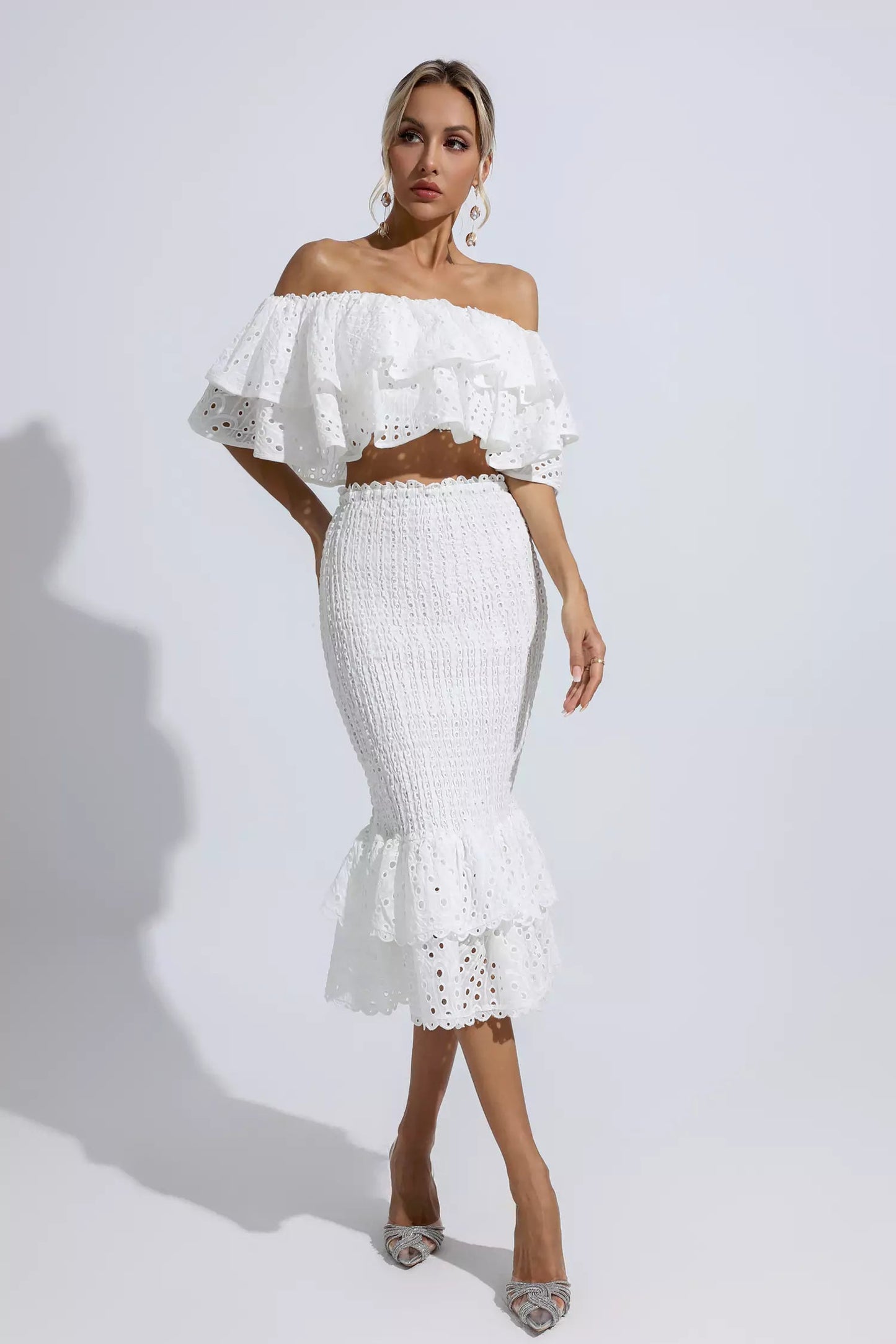 Anaya White Cutout Ruffle Set