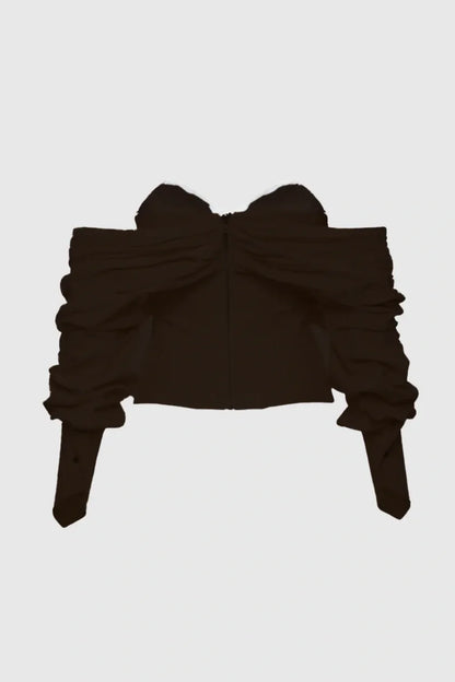 Andaia Off Shoulder Lace Up Corset Top-Black