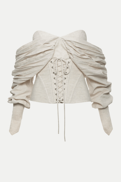 Andaia Off Shoulder Lace Up Corset Top-Black