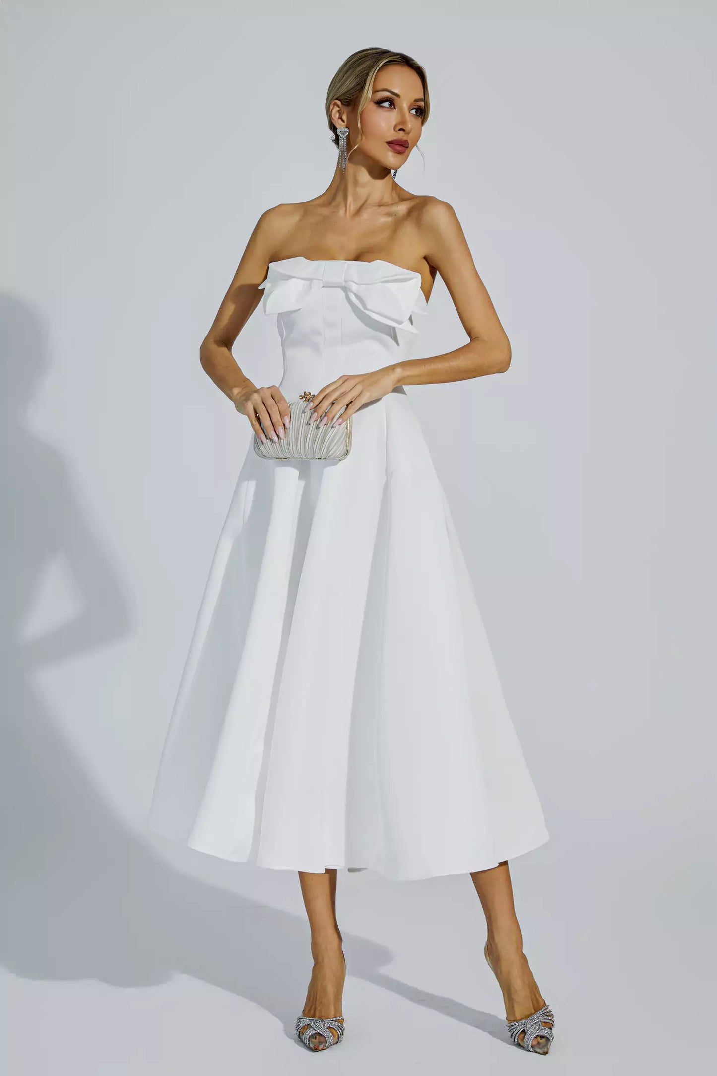 Andi White Bow Off Shoulder Dress