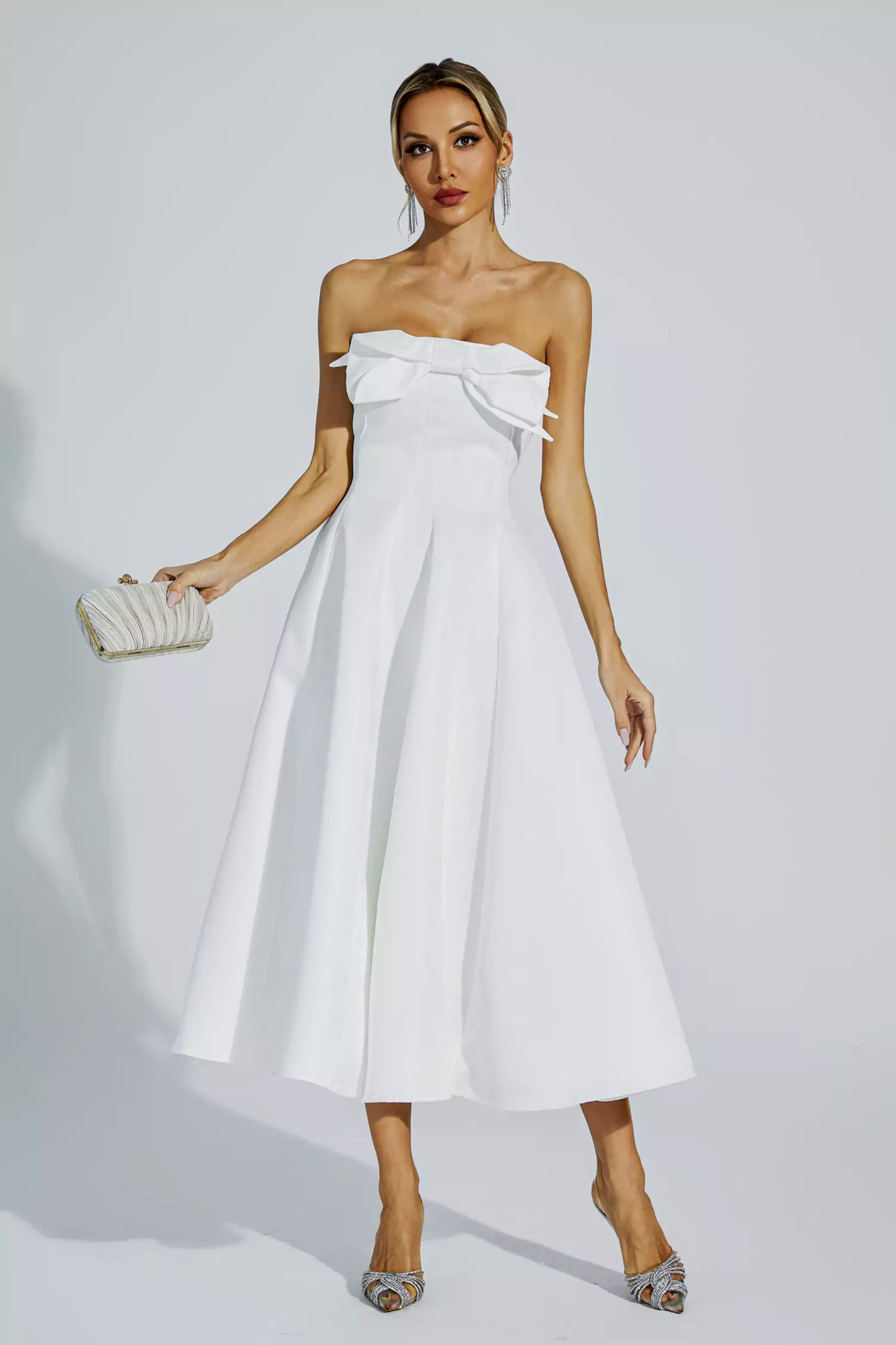 Andi White Bow Off Shoulder Dress