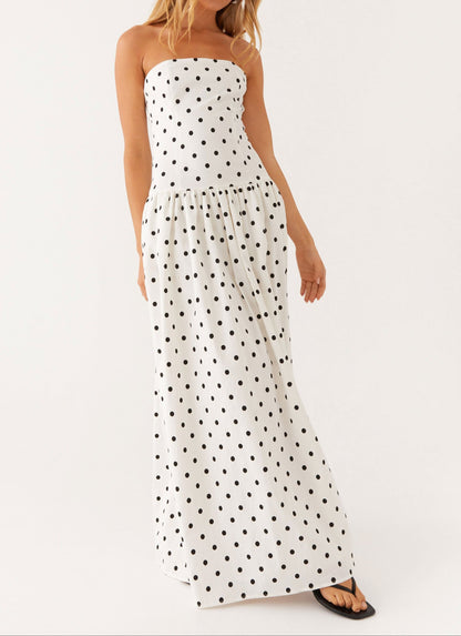 Jolanda Maxi Dress - White Polkadot