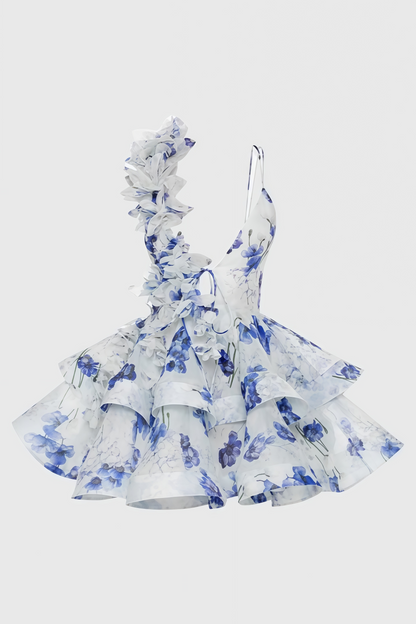 Isaafe Blue Backless Printed Mini Dress
