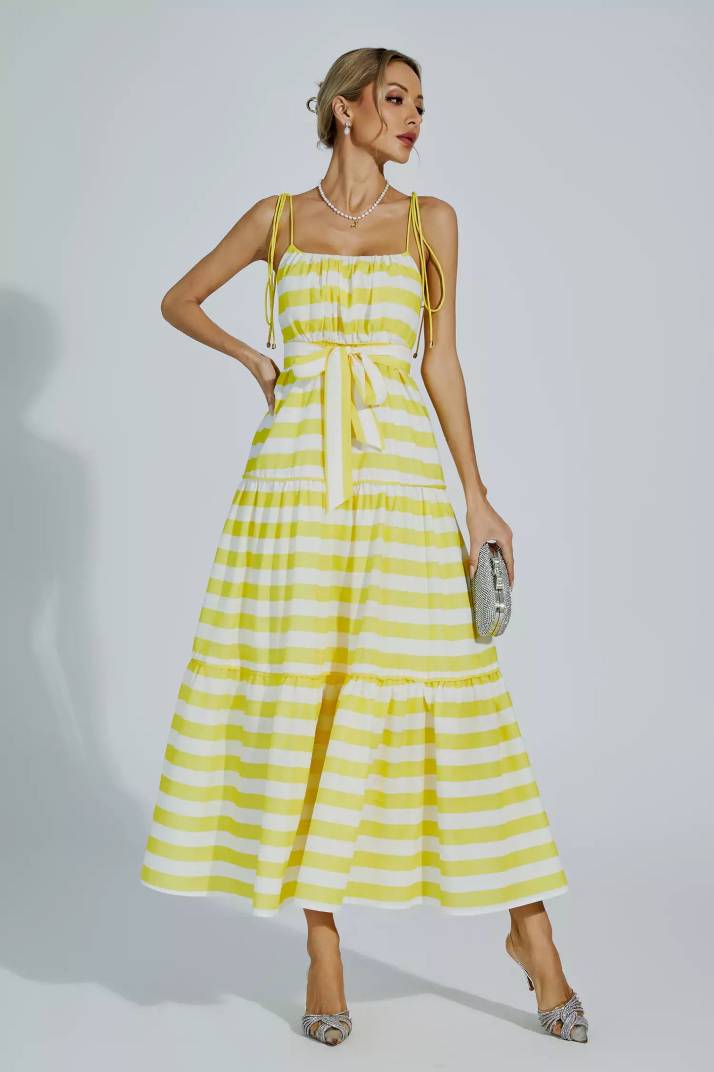 Anika Yellow Striped Midi Slip Dress