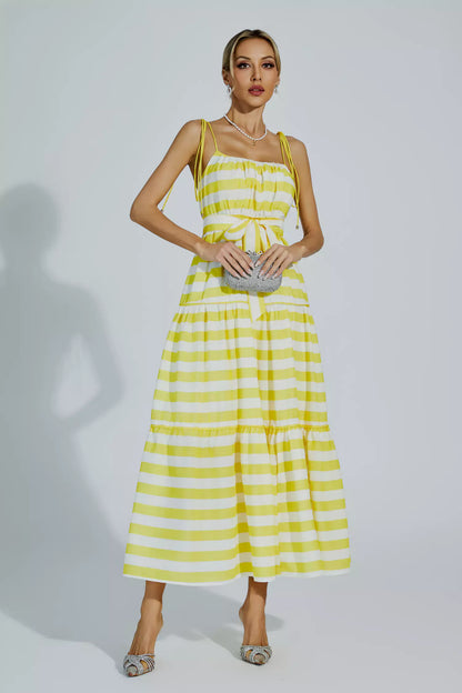 Anika Yellow Striped Midi Slip Dress