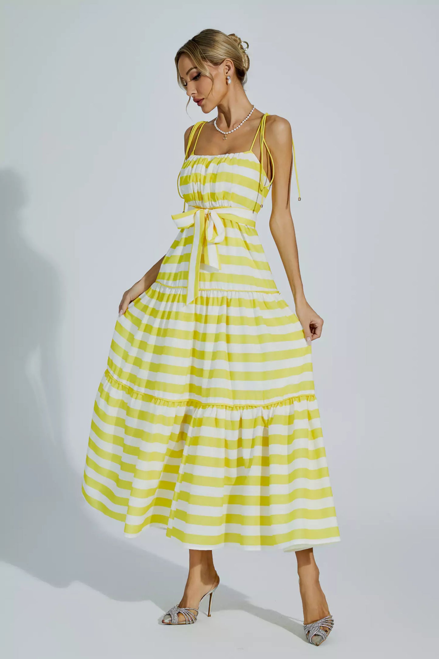 Anika Yellow Striped Midi Slip Dress