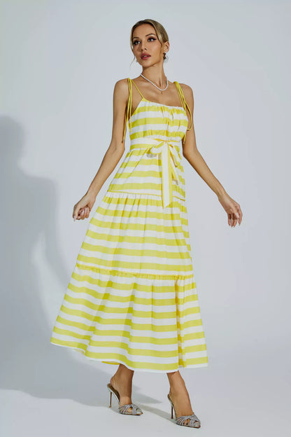 Anika Yellow Striped Midi Slip Dress