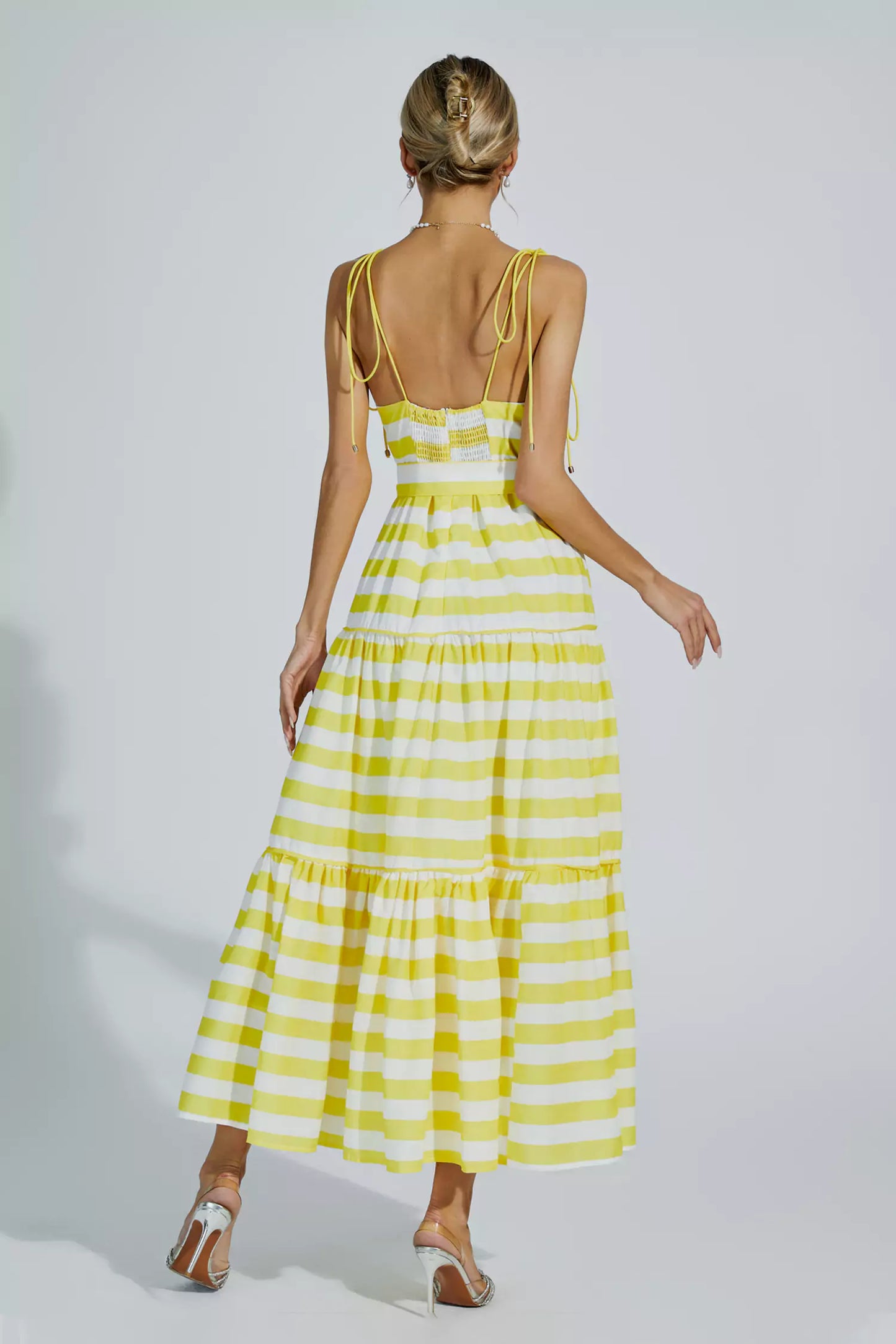 Anika Yellow Striped Midi Slip Dress