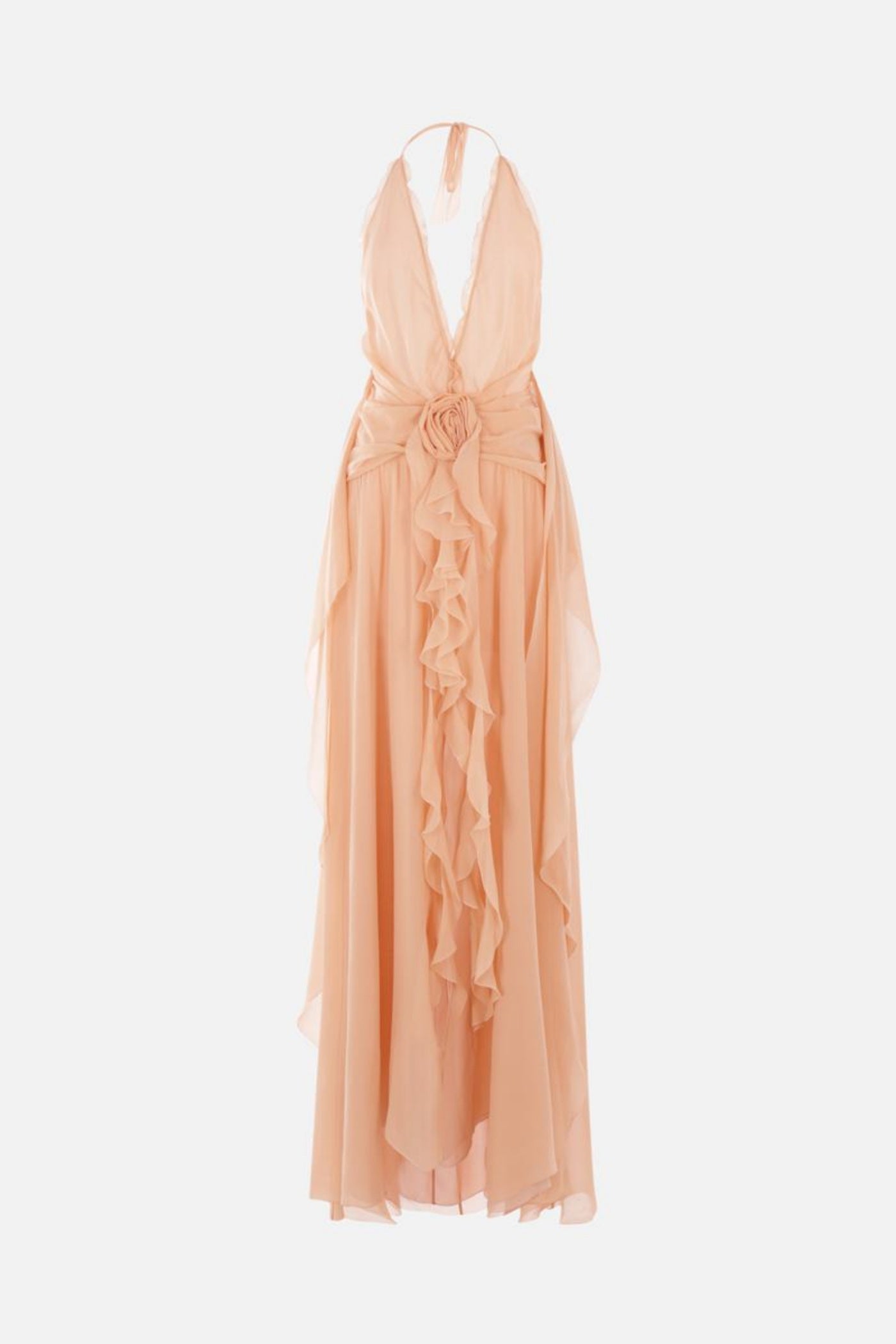 Aonaver Floral Ruffle Halter Maxi Dress - Pink