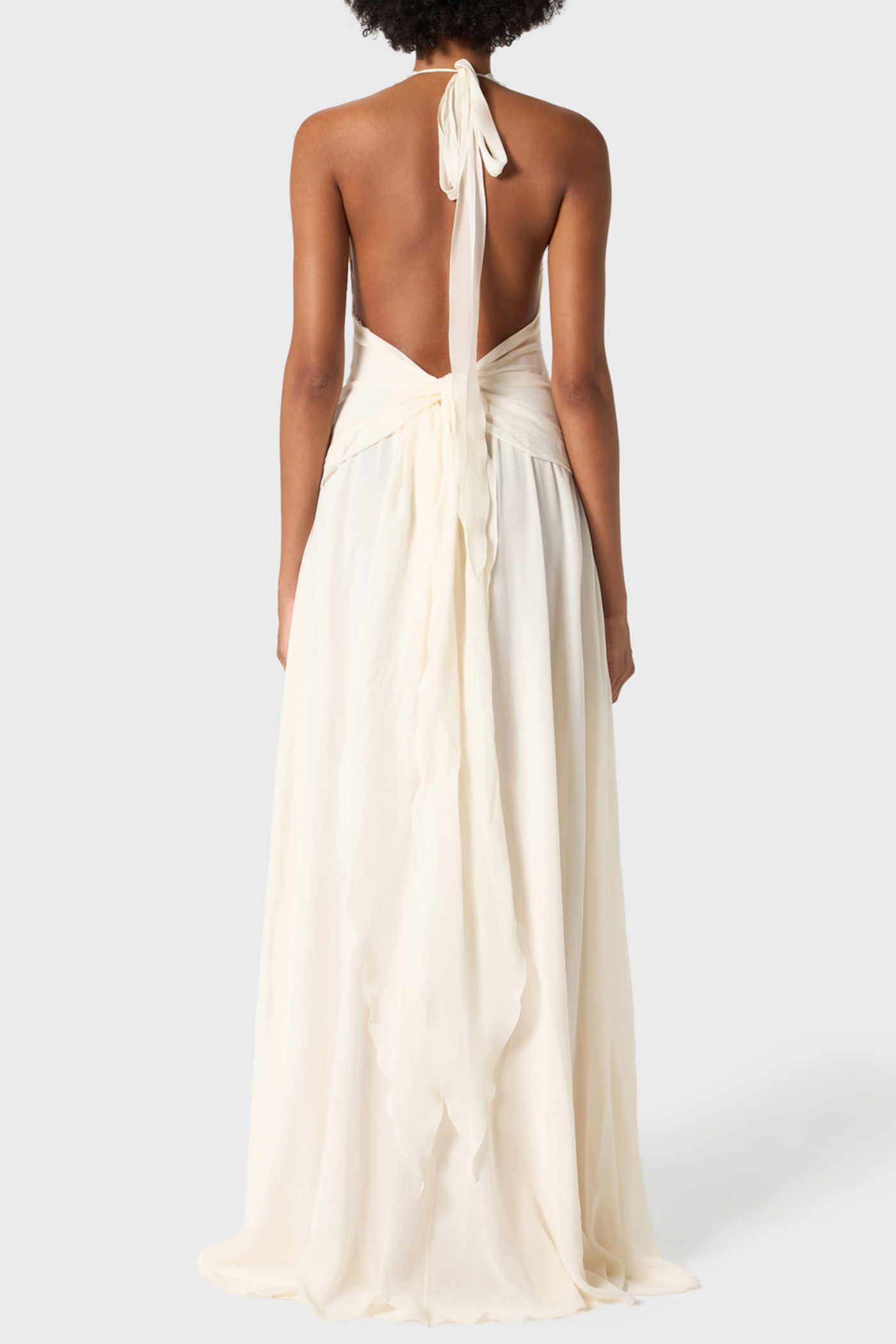 Aonaver Floral Ruffle Halter Maxi Dress - White