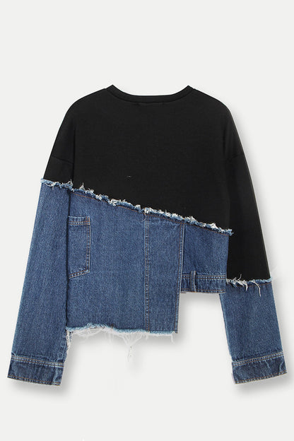 Aracela Asymmetric Patchwork Denim Top