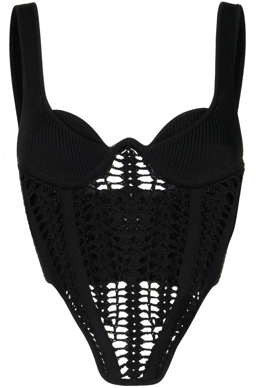 Arlette Crochet Corset Top - Black