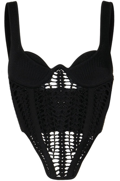 Arlette Crochet Corset Top - Black