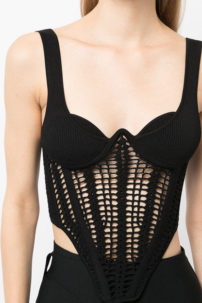 Arlette Crochet Corset Top - Black