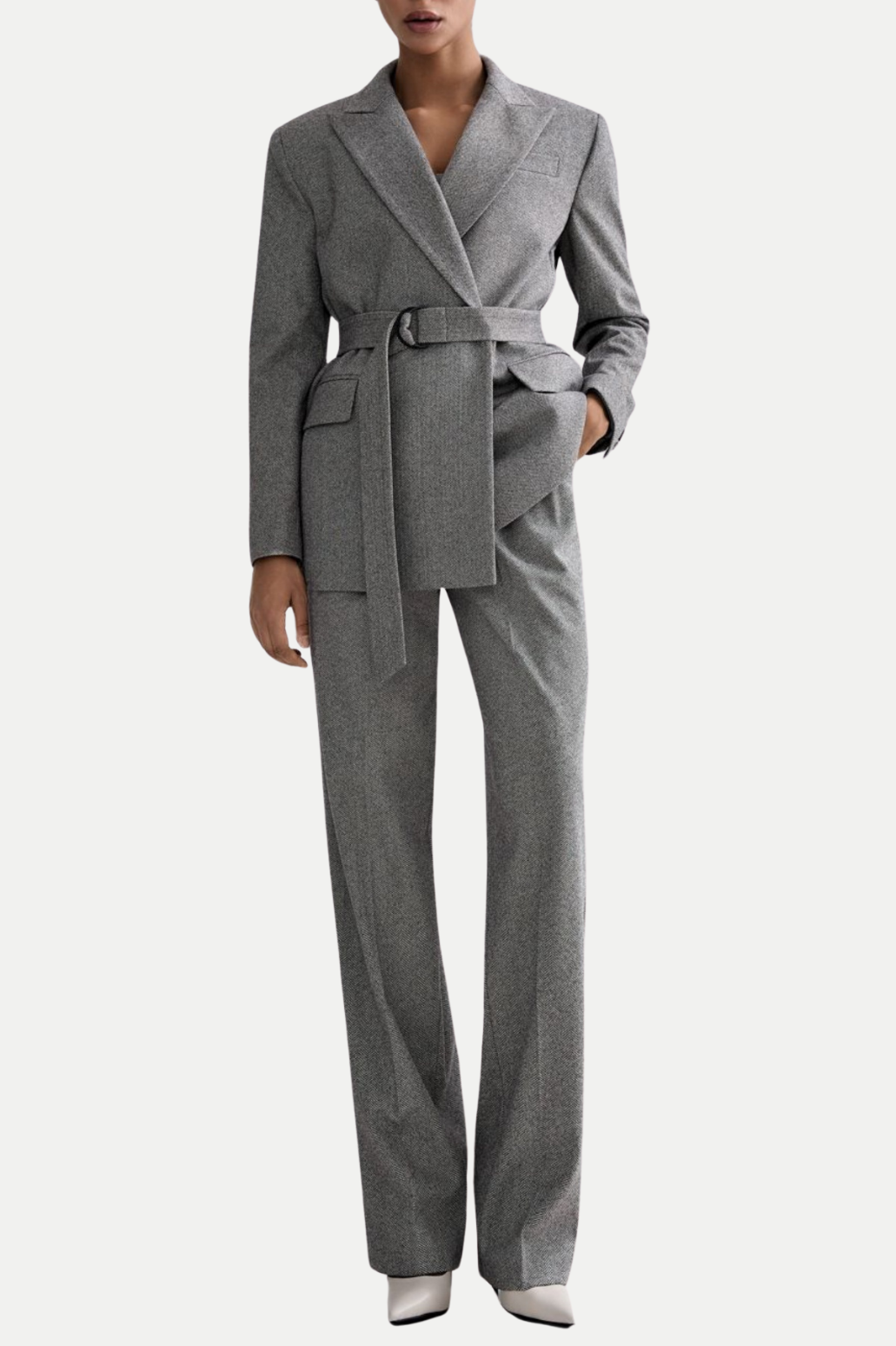 Armenb Lapel Strapless Three Piece Set - Grey