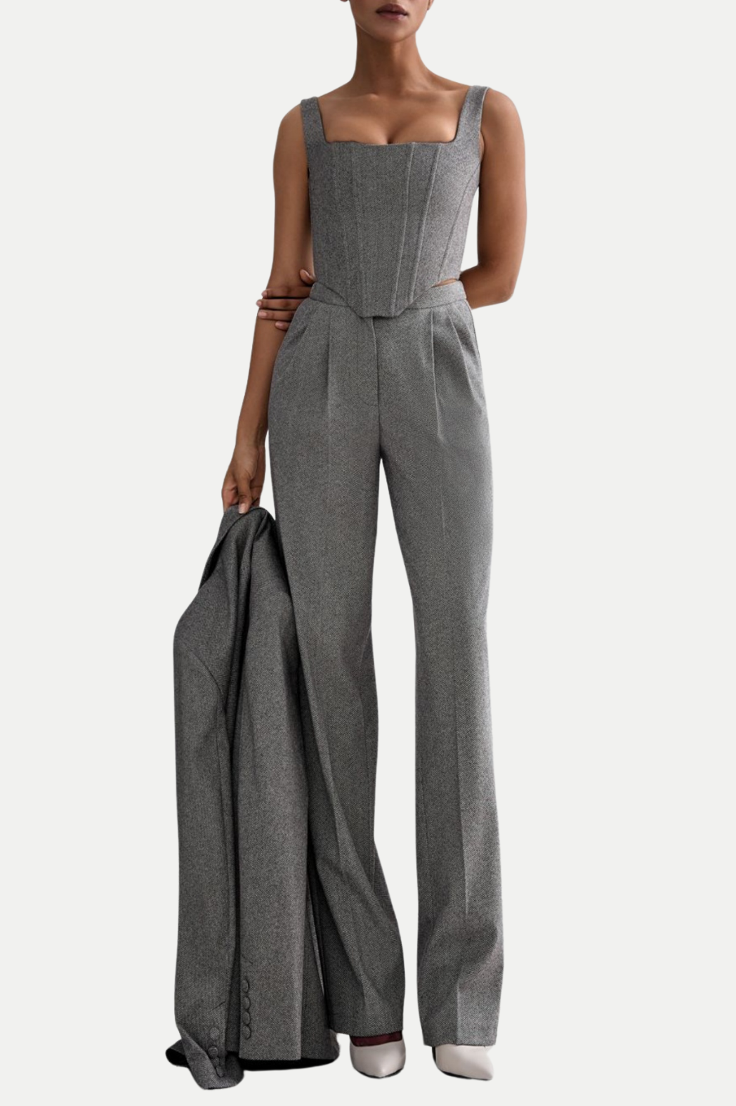 Armenb Lapel Strapless Three Piece Set - Grey