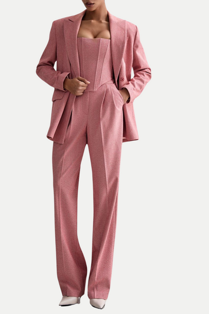 Armenb Lapel Strapless Three Piece Set - Pink