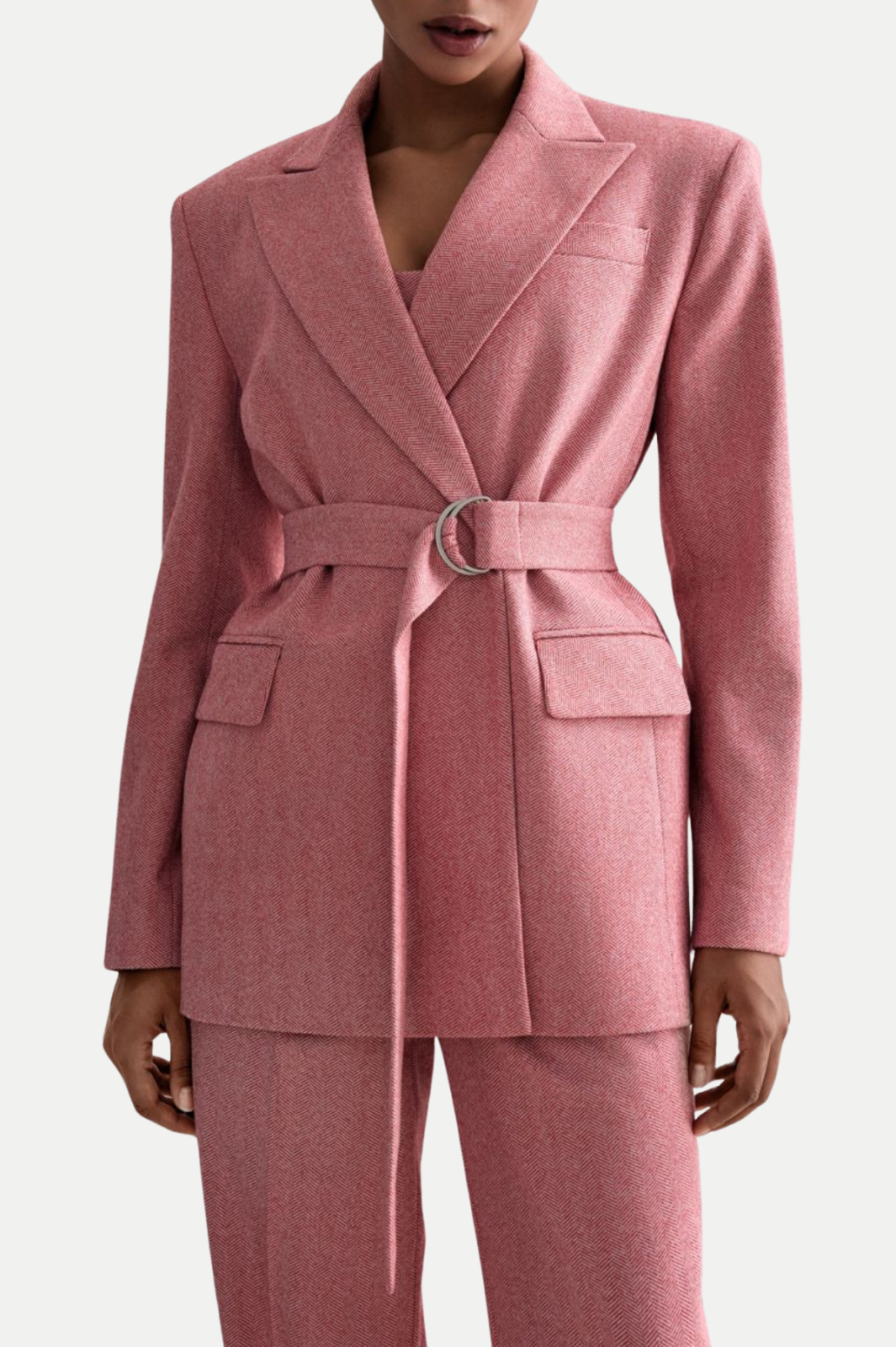 Armenb Lapel Strapless Three Piece Set - Pink
