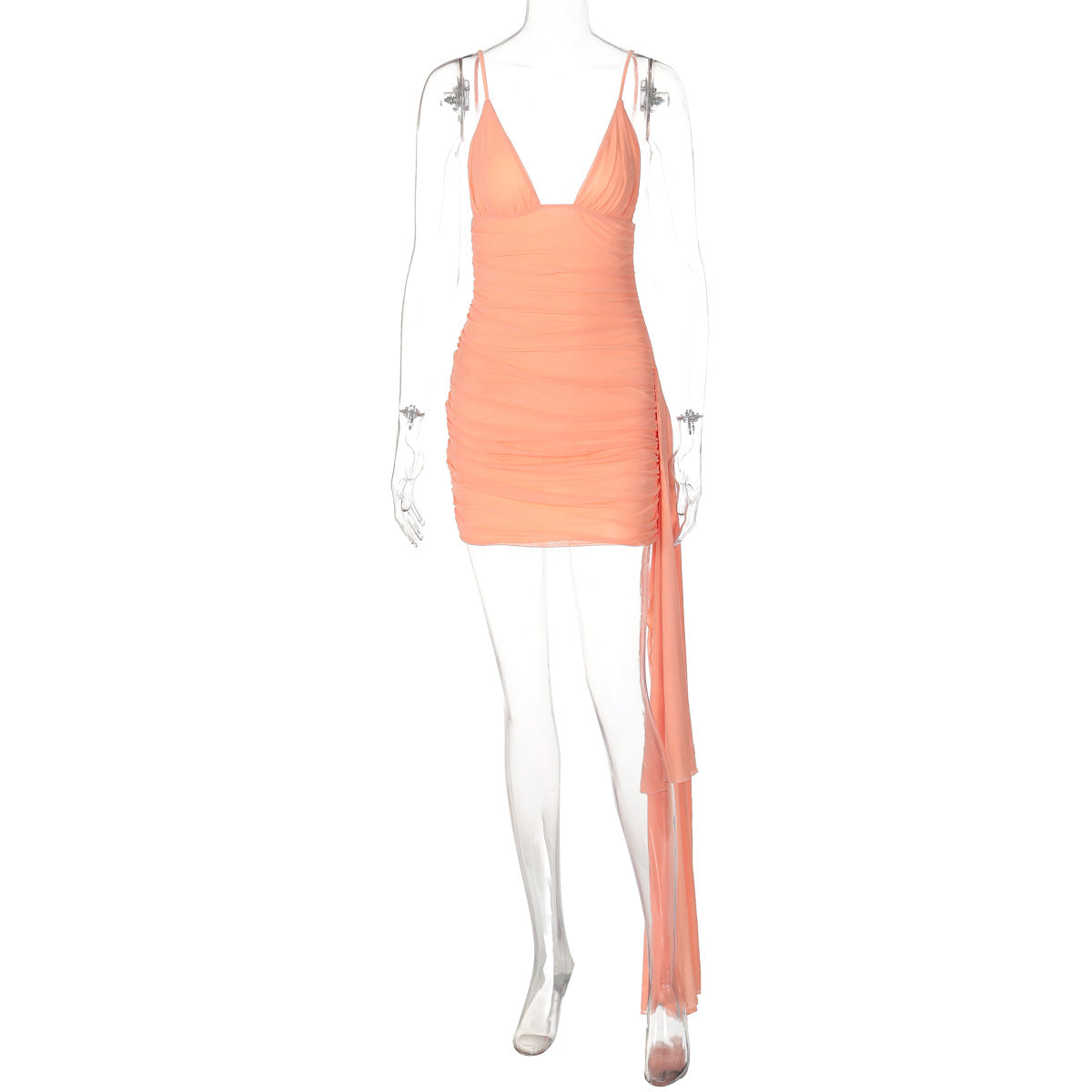 Arrival V neck Solid Color Hollow Out Cutout out Short Stitching Ribbon Ultra Short Sling