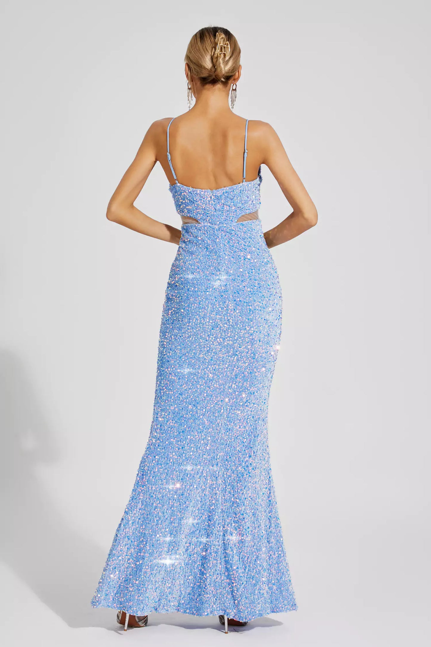 Artemis Blue Sequins Halter Dress