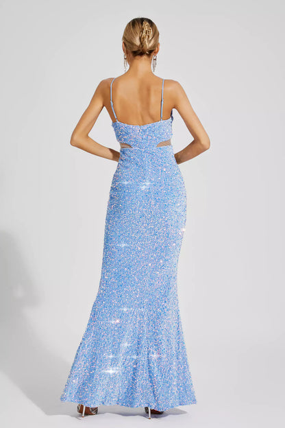 Artemis Blue Sequins Halter Dress