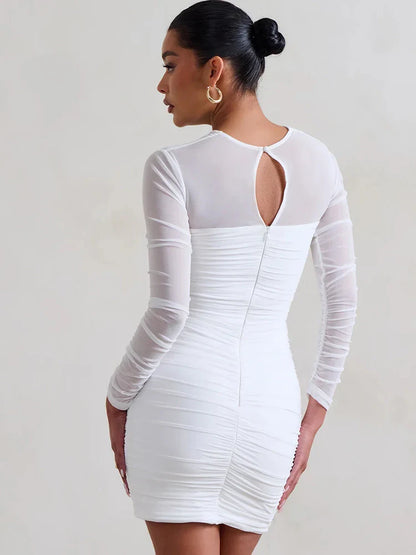 Mesh Pleated Wrap Mini Dress
