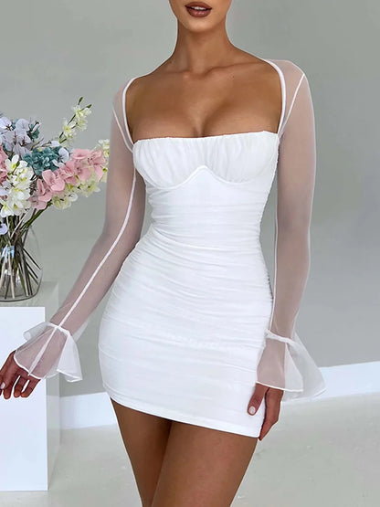 Halter Lace-Up Petal Mini Dress