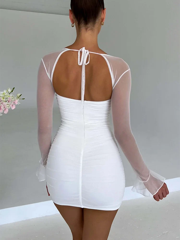 Halter Lace-Up Petal Mini Dress