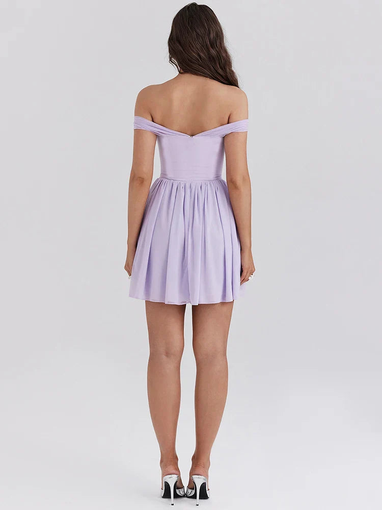 One-Shoulder Mesh Pleated Mini Dress