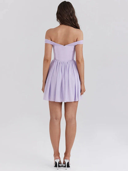 One-Shoulder Mesh Pleated Mini Dress