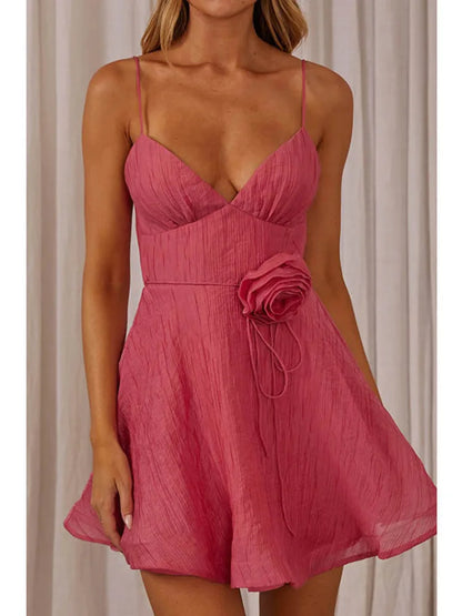 3D Floral V-Neck Mini Dress