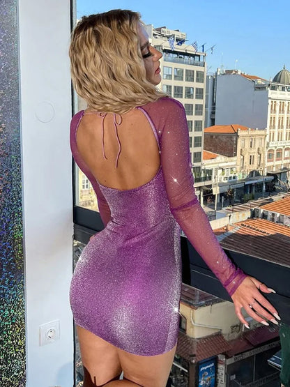 Sparkling Mesh Wrap Mini Dress