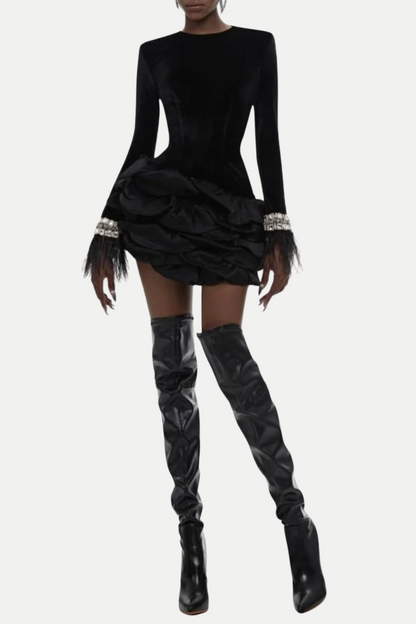 Aruba Rhinestone Feather Mini Bandage Dress