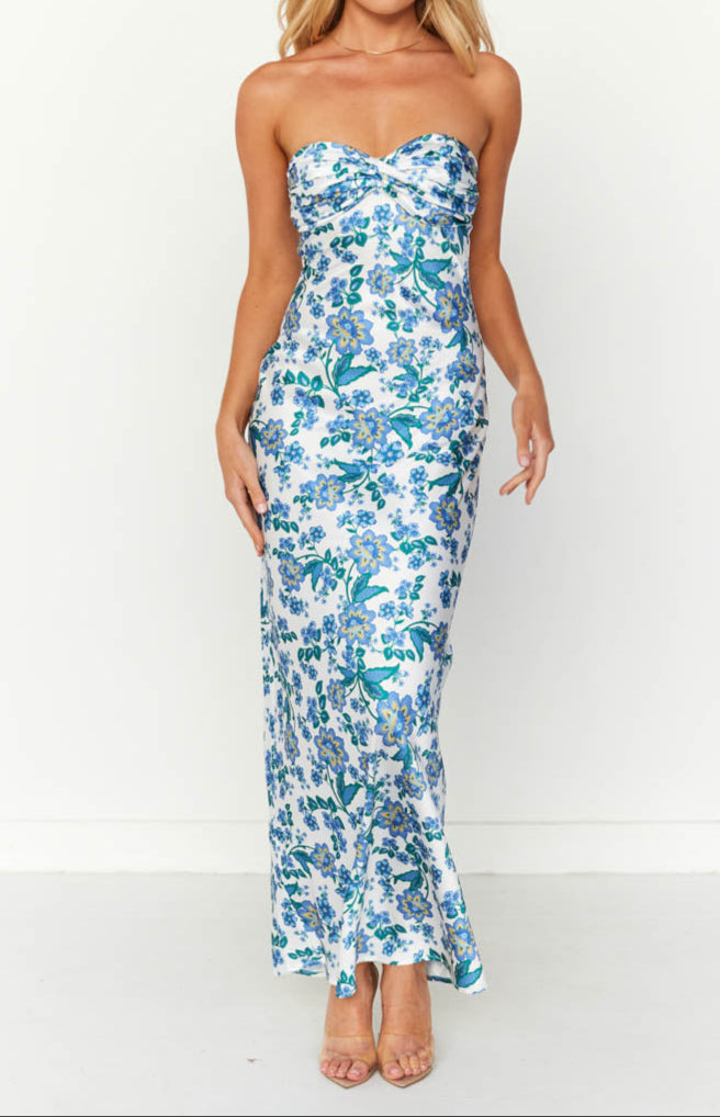 Ariana Blue Floral Formal Maxi Dress