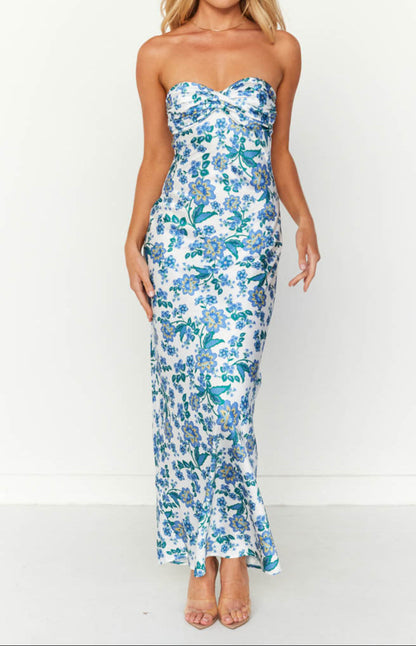 Ariana Blue Floral Formal Maxi Dress
