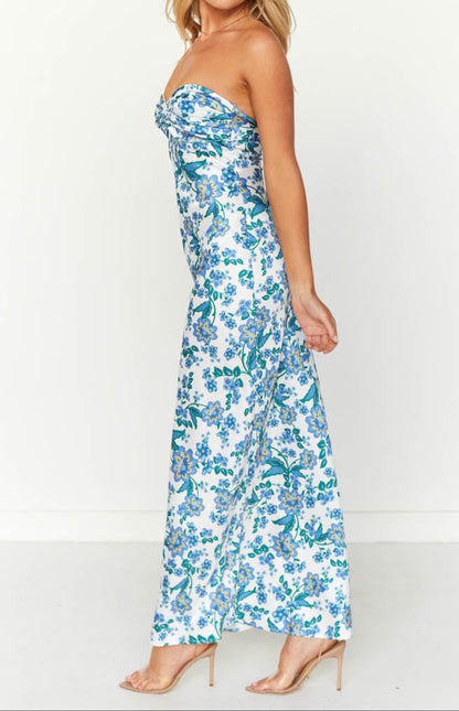 Ariana Blue Floral Formal Maxi Dress
