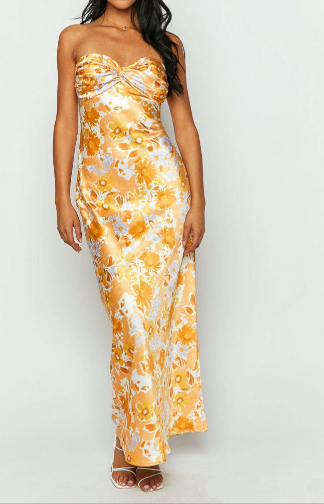 Armani Orange Floral Formal Maxi Dress