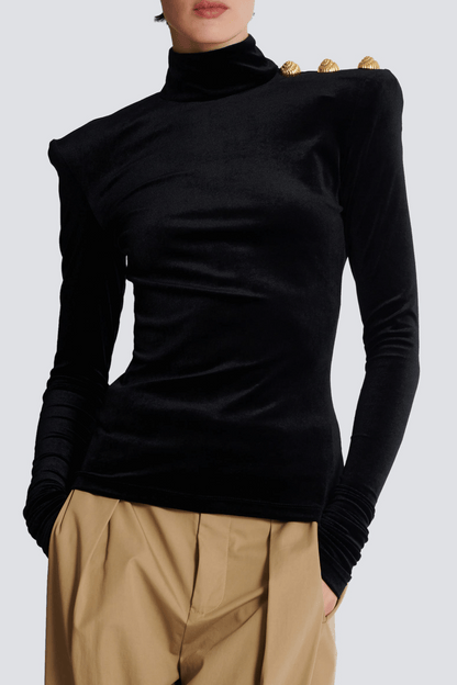 Asina Velvet Gold Buttoned Top