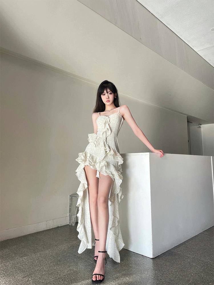 Asymmetrical Ruffle Maxi Dress Elegant Beach Goddess Look