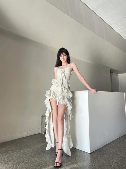 Asymmetrical Ruffle Maxi Dress Elegant Beach Goddess Look