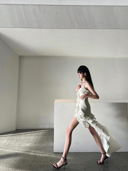 Asymmetrical Ruffle Maxi Dress Elegant Beach Goddess Look