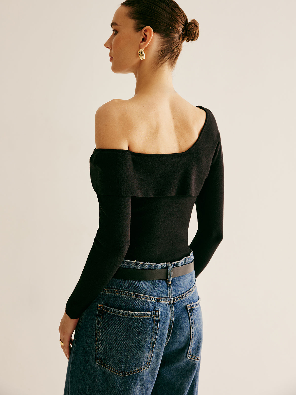 Asymmetrical Off-Shoulder Knit Top