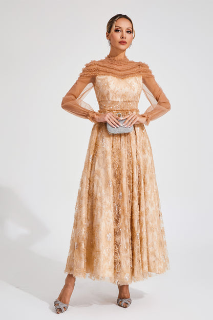 Attlee Orange Lace Sequins Maxi Dress