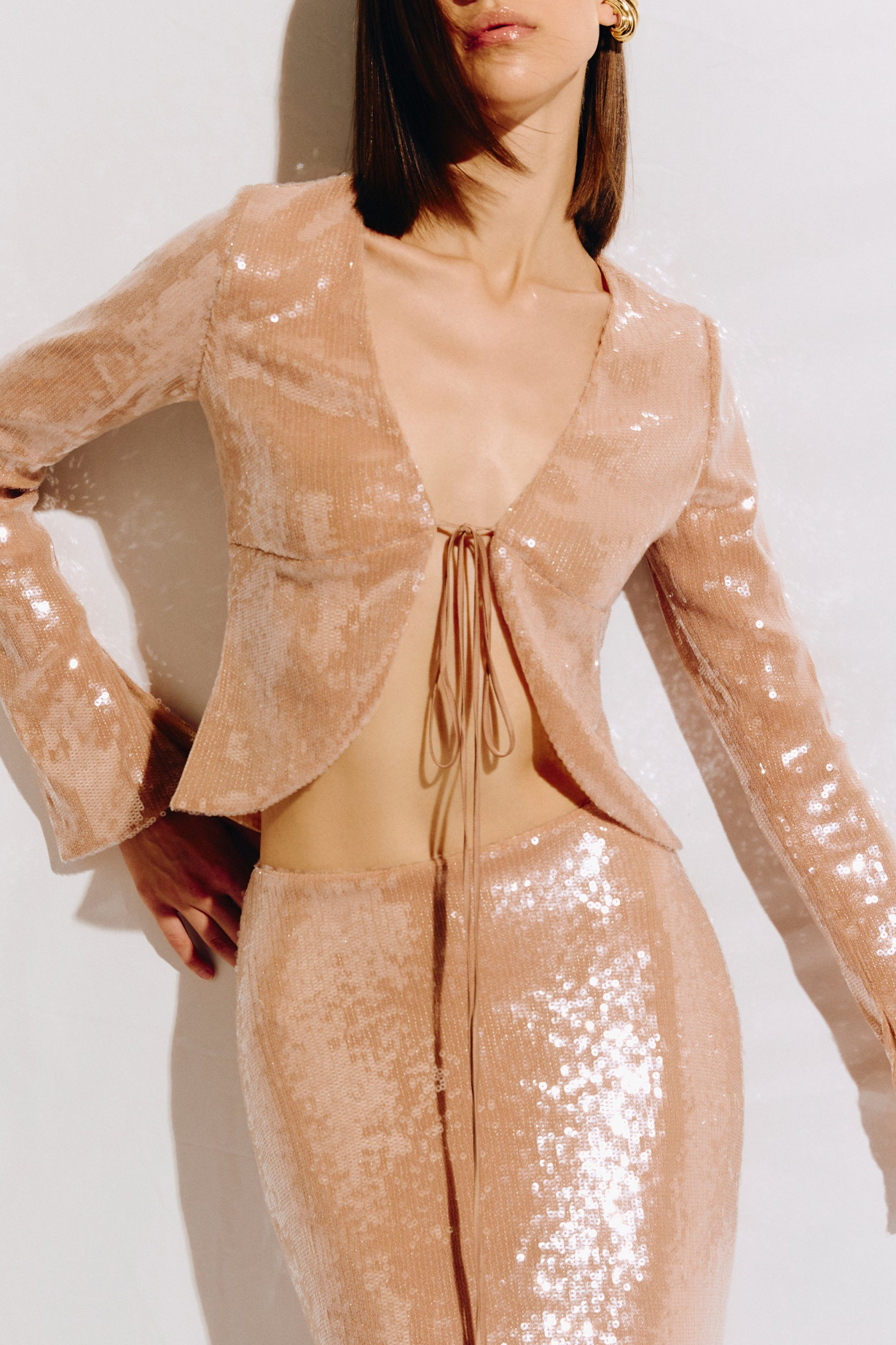 Aubelin Sequin Two Piece Set - Nude